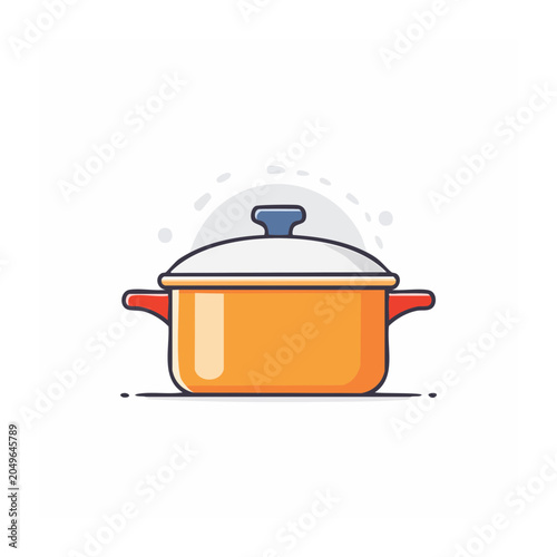 Flat design illustration of an orange cooking pot with lid