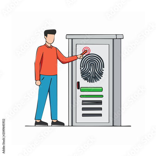 Person using fingerprint scanner for door access