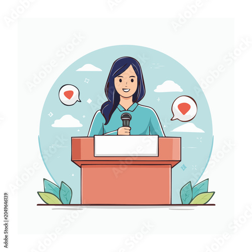 Woman speaking at a podium with a microphone