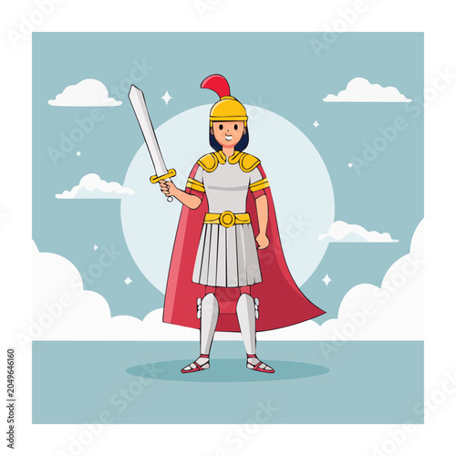 Woman warrior in armor holding a sword