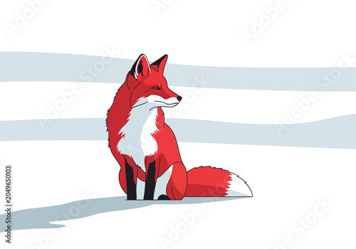Photos Red Fox Sitting in Snowy Landscape.