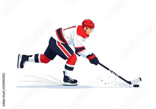 Hockey player in action skating fast.