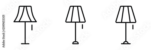 Table Lamp Line Icons Set – Modern Lampshade and Light Fixture Outline Vector Illustration, Home Lighting Symbol Collection with Editable Stroke for Interior Design and Home Decor Concepts