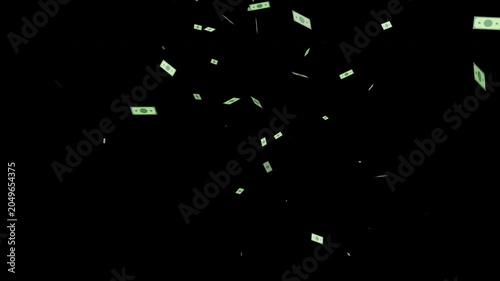 Banknotes Money Rain Animation on 4K Alpha Channel