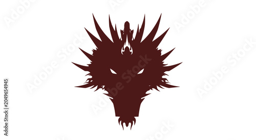 Tableau sur toile Fierce Dragon Head Silhouette - Mythical Creature Emblem on White Background