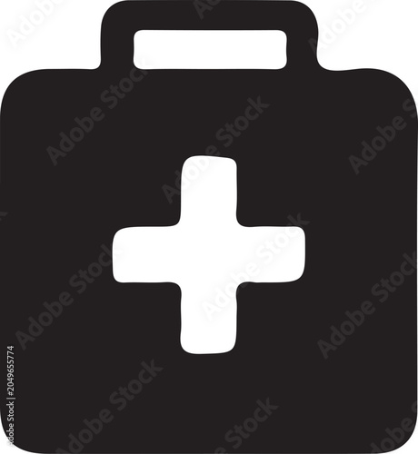 Foto Medical first aid kit icon with white cross on dark case