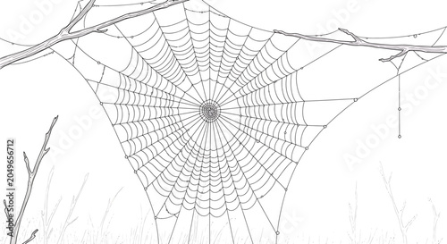 Intricate spider web hanging between tree branches