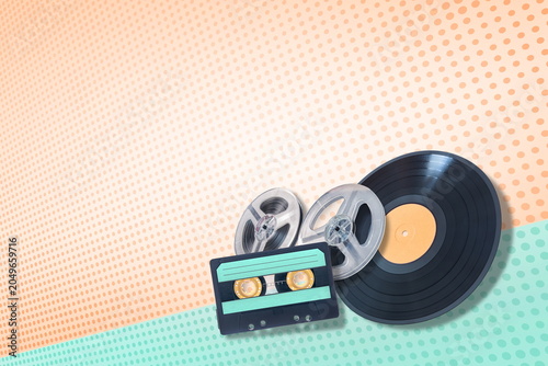 audio cassette bobbin and vynil disc