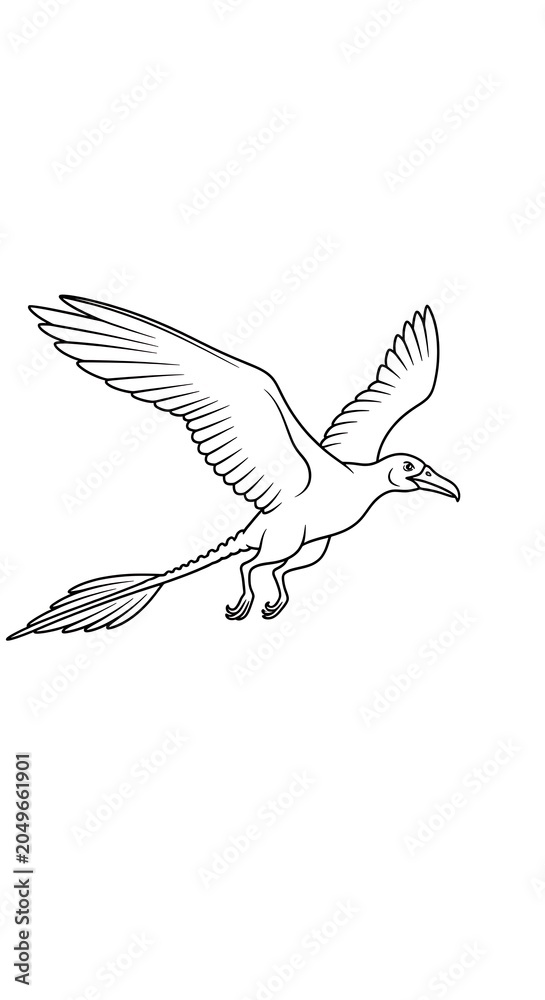 Fototapeta premium Hand drawn Archaeopteryx prehistoric bird dinosaur flying sketch illustration on white background.