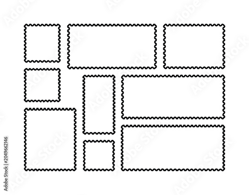 Obraz na plátne Vintage postage stamp frames set, blank perforated mail border collection, 9 bla