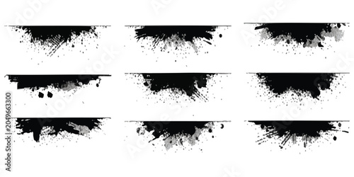 Foto Set of black ink splash borders and grunge paint brush strokes for design