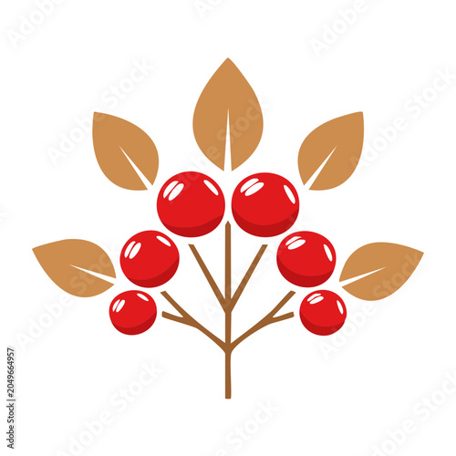 Stylized red berries and leaves on a branch