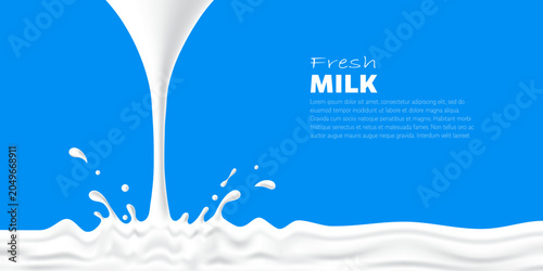 Milk splash background with pouring fresh milk on blue background  vector illustration
