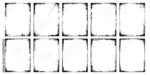 Fotografía Set of ten rectangular grunge frames with distressed edges and rough borders for