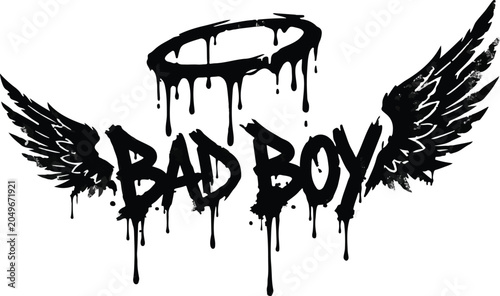 Graffiti style bad boy logo with wings and halo
