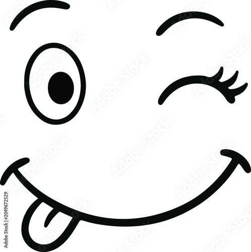 Winking smiley face icon with tongue out black and white vector