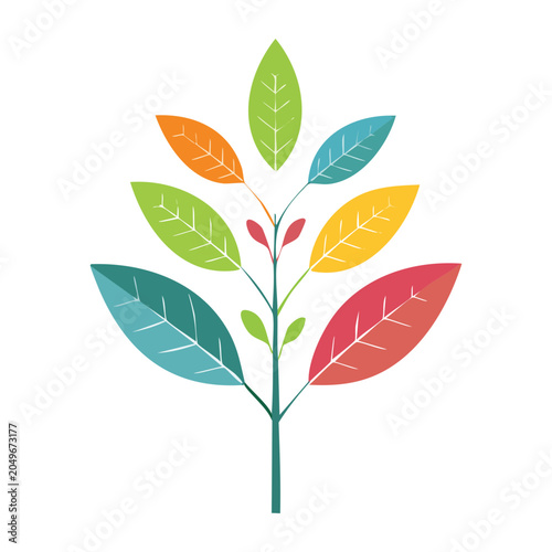 Colorful stylized plant with leaves on white background