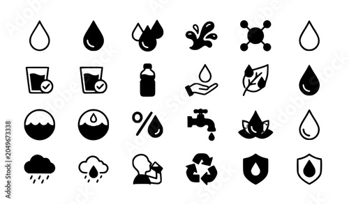 Bild auf Leinwand Modern water drop icon collection with hydration liquid and purity vector symbol
