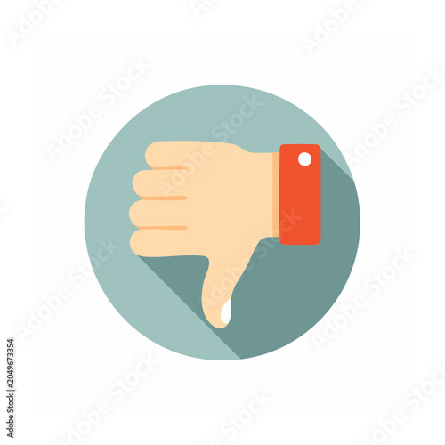 Flat design thumbs down icon with shadow