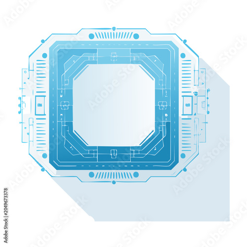 Futuristic digital interface with blue circuit board elements