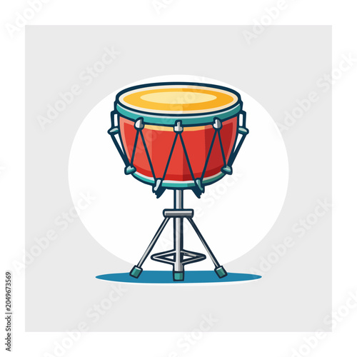 Red drum on a stand, flat design illustration