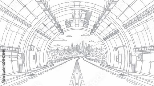 Obraz na płótnie Road Tunnel Exit Cityscape Vector Illustration