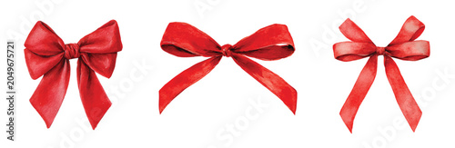Vector illustration set, My Watercolor illustration, set of red bow ribbon. Watercolor painting isolated on a white background, an EPS painting design, Hand-painted style, vectorized