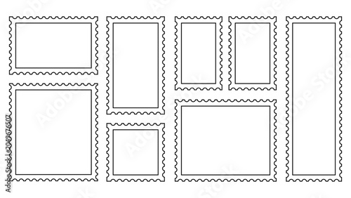 Billede på lærred Outline Postage Stamp Frame Collection with Perforated Border Templates for Post