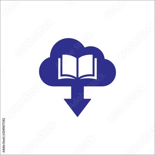 Cloud storage symbol with open book for digital learning and e-book download.