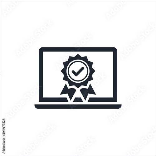 Online certification and course completion digital badge on laptop screen.