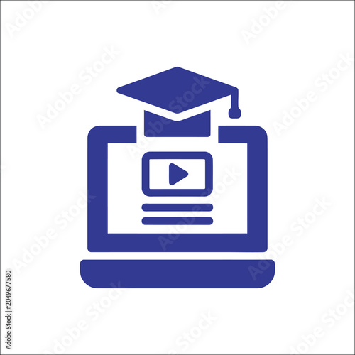 Online video learning platform with graduation cap and web course icon.