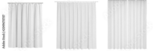 Set of White Curtains Isolated on White Background, Modern Window Drapes with Pleats, Elegant Fabric Blinds for Home Interior Decor, Minimalist Room Design Elements, High-Quality Cutout PNG for Archit