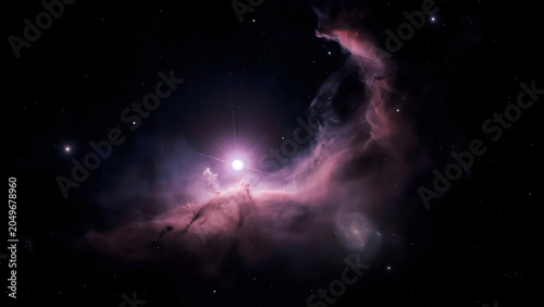 An outer space star with pink and purple colors.  abstract background with particles