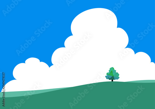 夏の風景・輪郭のはっきりしたベクターイラスト　遠くから見上げるような視点で見た風景イラスト・背景