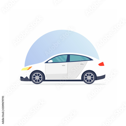 White sedan car illustration in flat design style