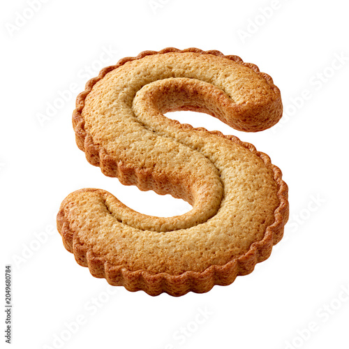 A large cookie in the shape of the letter S, isolated on a white background, perfect for baking and dessert concepts.