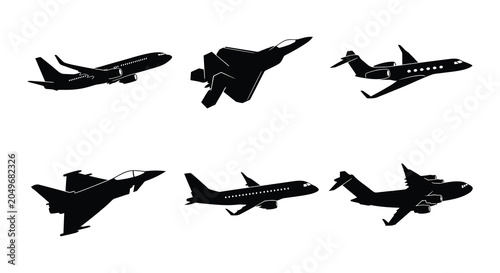 Foto Aircraft Silhouettes Flat Vector Illustration On White Background