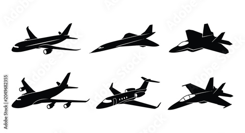Φωτογραφία Aircraft Silhouettes Flat Vector Illustration On White Background