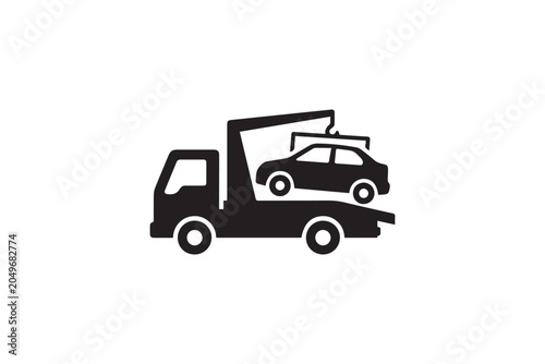 Tow truck lifting damaged car from road recovery vehicle transporting automobile help service assistance vehicle accident breakdown assistance.