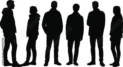 Konstfotografi Silhouette Collection of Six Diverse People Standing in Casual Attire Keywords: