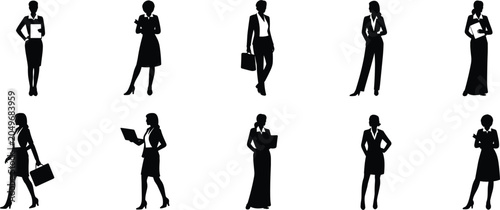 Foto Silhouettes of Businesswomen in Professional Attire on White Background woman bu