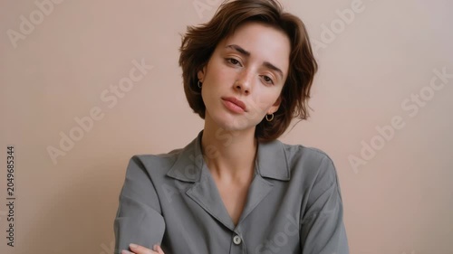 Young Woman Experiencing Headache and Stress in Studio Setting