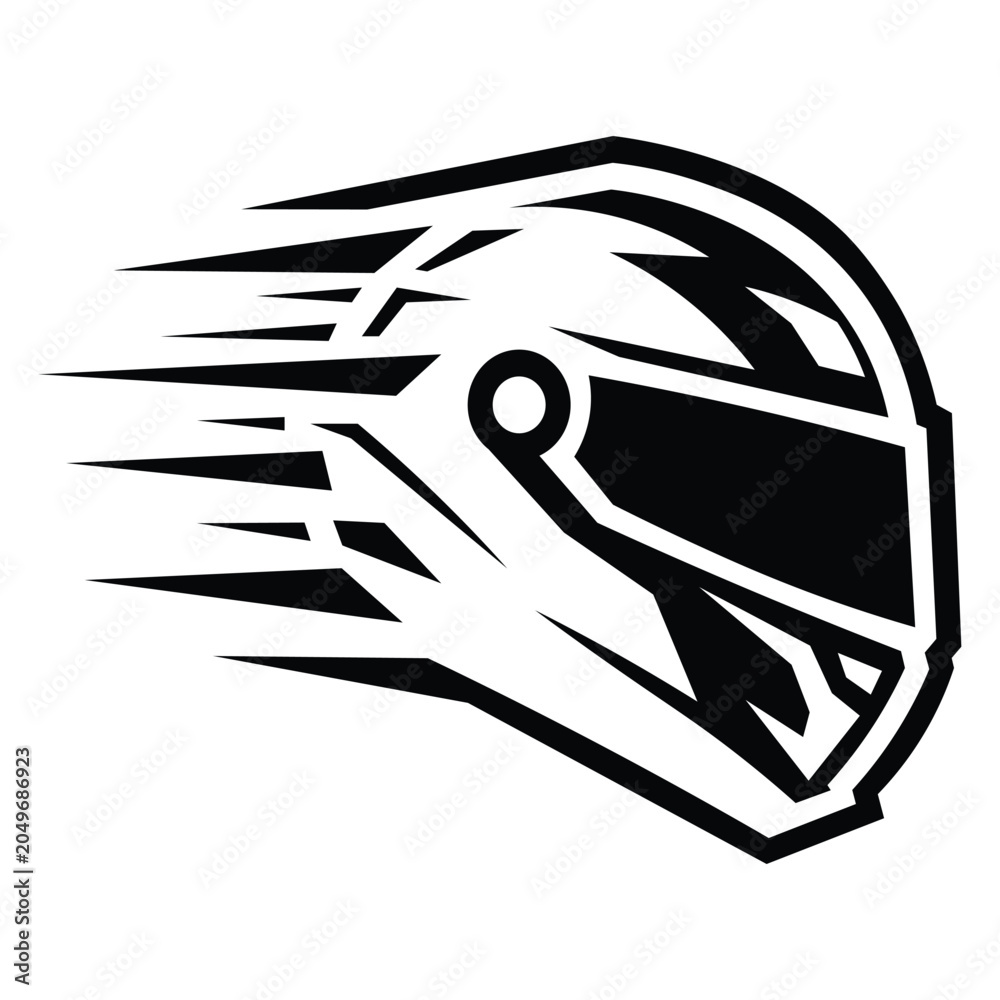 Naklejka premium Fast racing helmet vector icon with speed lines for motorsport logo