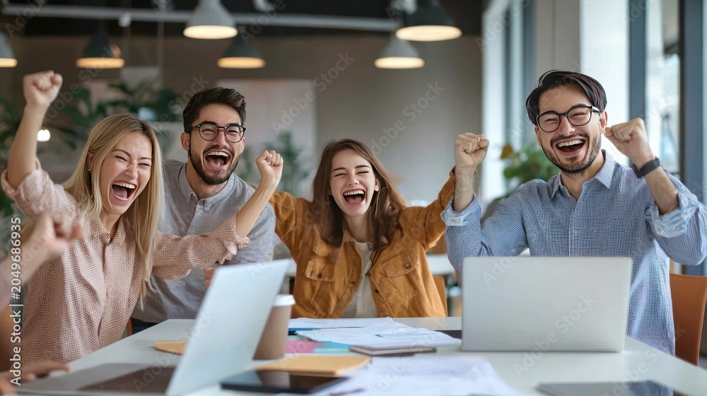 Fototapeta premium Happy team celebrating success together