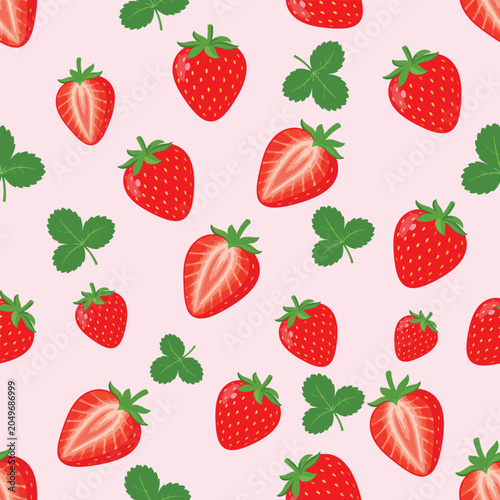 Strawberry Elements Set with Whole, Half and Slice Fruit and Green Leaf Vector Illustration