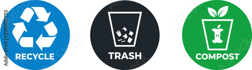 Cuadro en lienzo Recycling trash and compost icons circular economy waste management symbols