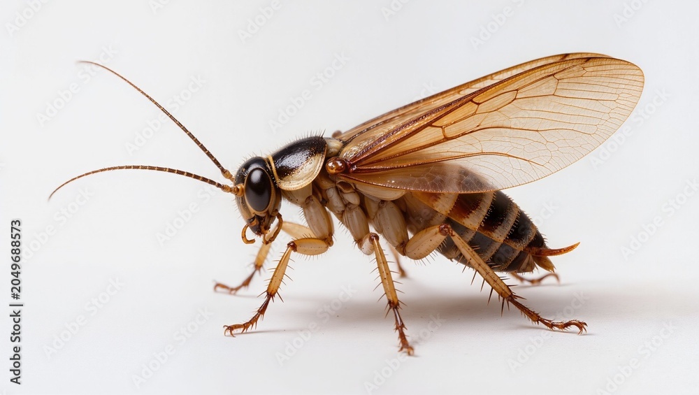 Fototapeta premium Isolated Pennsylvania wood cockroach standing on a seamless white studio background