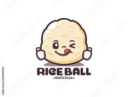 Cute Rice Ball Mascot Logo with Thumbs Up