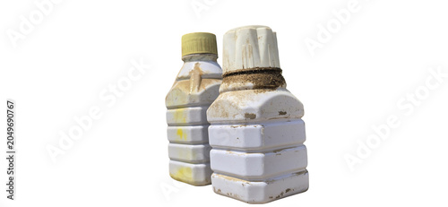 Εκτύπωση καμβά Industrial plastic chemical bottles with weathered texture, dirty white pesticid