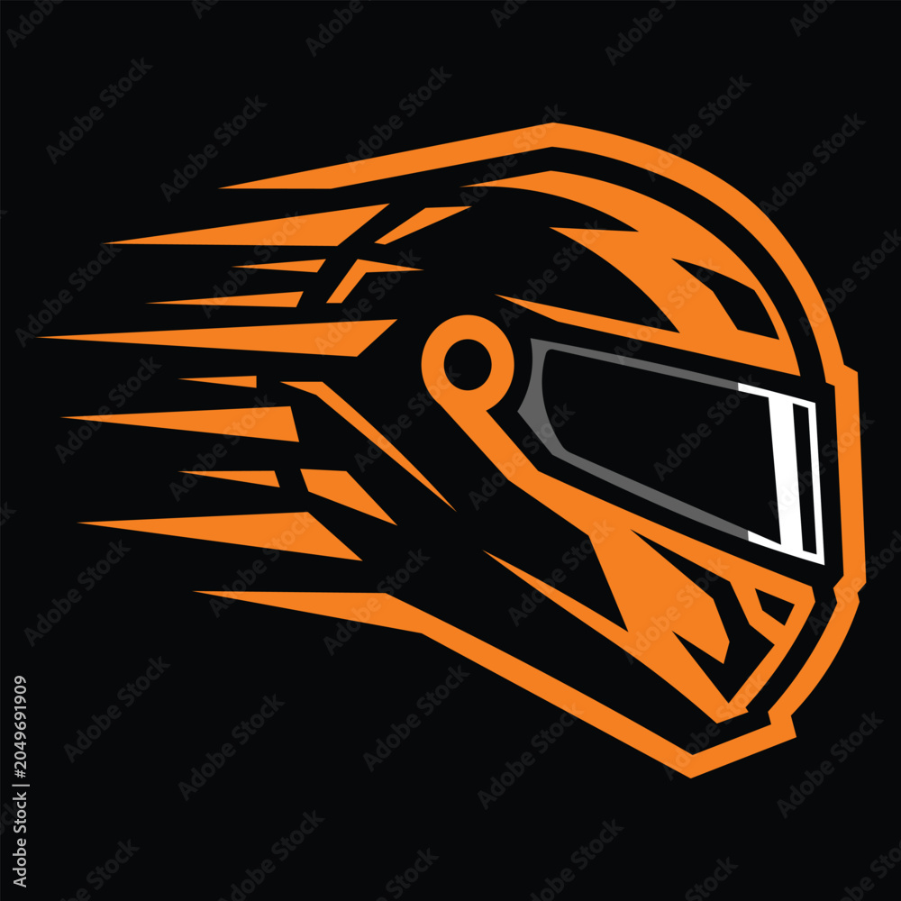 Obraz premium Fast racing helmet vector icon with speed lines for motorsport logo